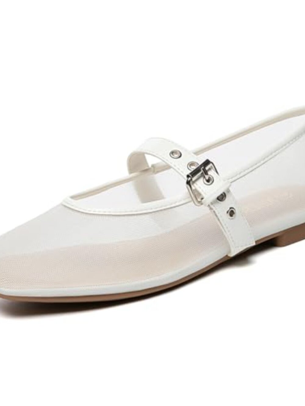 Women's Square Toe Mesh Ballet Flats Mary Jane Style with Buckle - Breathable